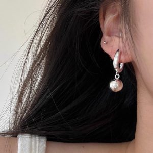 U型扣小珠吊墜S925純銀耳環女小眾設計冷淡風吸睛耳環耳環飾品潮