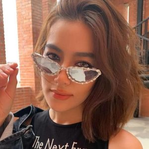 全新時尚金屬鑲鑽貓眼太陽眼鏡女歐美眼鏡個性網紅ins貓眼墨鏡