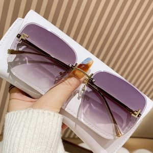 新款金屬無框太陽眼鏡女歐美潮流眼鏡字母F鑲鑽方形大框墨鏡女