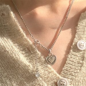 中古重工蘿蔔石愛心項鍊女925純銀小眾輕奢高級感鎖骨鏈百搭毛衣鏈