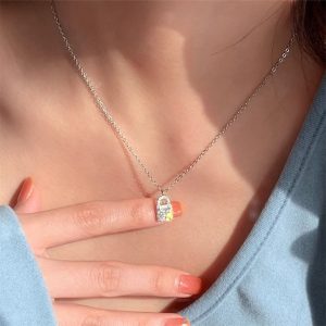 s925純銀鑲鑽鎖頭項鍊女氣質高級感輕奢頸鍊網紅個性小眾鎖骨鍊新款