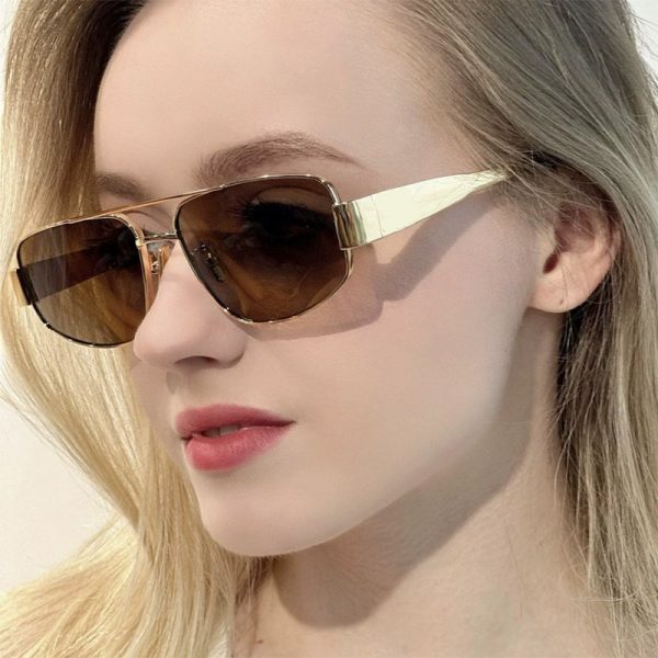 全新時尚網紅貓眼墨鏡女高級感顯瘦眼鏡歐美金屬雙樑太陽眼鏡女：圖片 2
