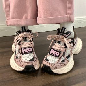 爆款老爹鞋女2025新款春秋季輕便透氣網面百搭鞋子小眾休閒運動鞋