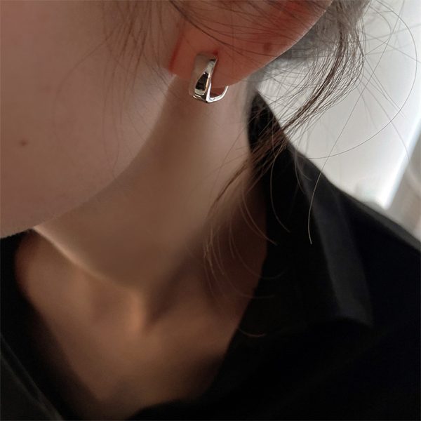 韓國方形耳扣女氣質卡扣式方塊寬面耳環個性冷淡風高級耳圈耳飾潮：圖片 3