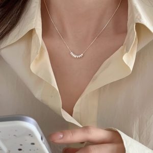 925純銀小珠子串珠項鍊女小眾高級輕奢不規則百搭ins簡約風鎖骨鏈
