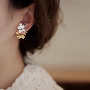 金銀雙色珍珠耳環女小眾設計感獨特耳環時尚爆氣質誇張耳飾