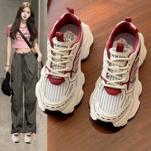 顯腳小老爹鞋女2025春秋季新款厚底增高休閒女鞋網面透氣運動鞋子