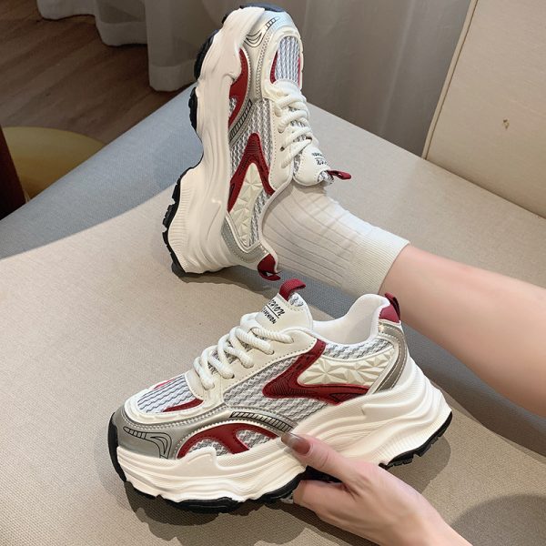 厚底老爹鞋女2025新款春夏季網面透氣百搭輕便女鞋小白鞋運動鞋子：圖片 3