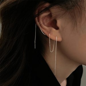 銀色耳線女輕奢高級感流蘇耳鏈耳環小眾設計氣質百耳搭釘耳飾