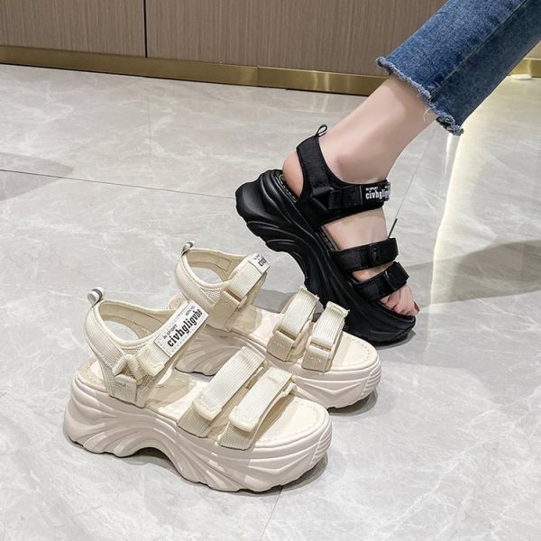 魔鬼氈沙灘涼鞋女夏季新款韓版鬆糕厚底女鞋時尚學生休閒運動涼鞋