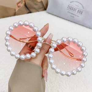 ins網紅時尚波浪形鏡腳墨鏡女蕾哈娜同款眼鏡珍珠金屬圓框太陽眼鏡