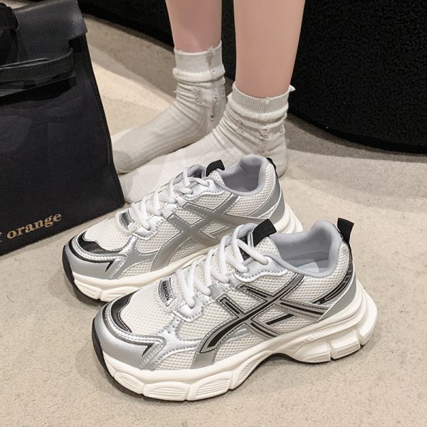 厚底老爹鞋女2025新款春季秋季透氣網面學生跑步炸街輕便休閒運動鞋：圖片 3