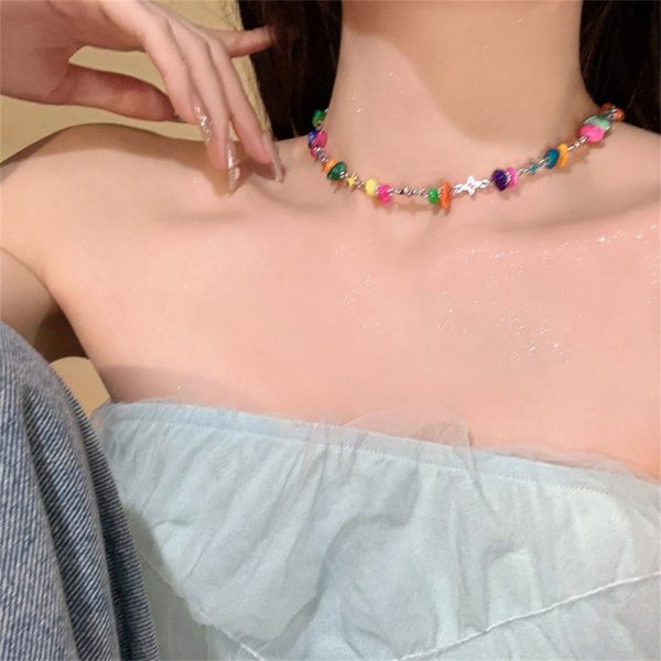 y2k彩色串珠項鍊女辣妹甜酷輕奢小眾高級設計感鎖骨鏈多巴胺頸鍊：圖片 3