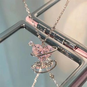 粉紅愛心星球項鍊女新品小眾輕奢高級感簡約頸鍊鎖骨鏈潮