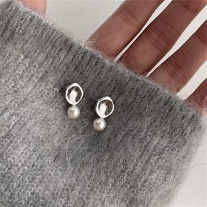白色珍珠耳環女925銀針幾何個性冷淡風設計感耳環高級感耳飾