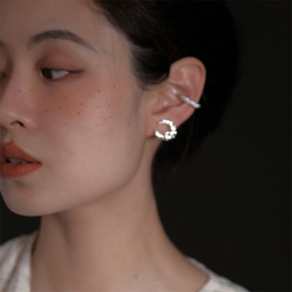 超閃鋯石月亮愛心耳環小眾設計高級精緻耳骨夾簡約輕奢耳環耳飾：圖片 3