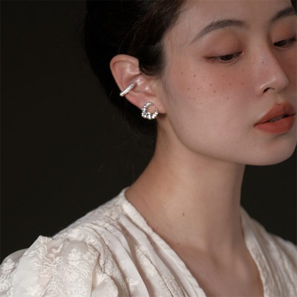 超閃鋯石月亮愛心耳環小眾設計高級精緻耳骨夾簡約輕奢耳環耳飾：圖片 5