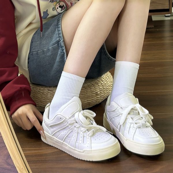 厚底小眾板鞋女2025春秋季新款小白鞋學生百搭麵包鞋休閒運動鞋：圖片 4