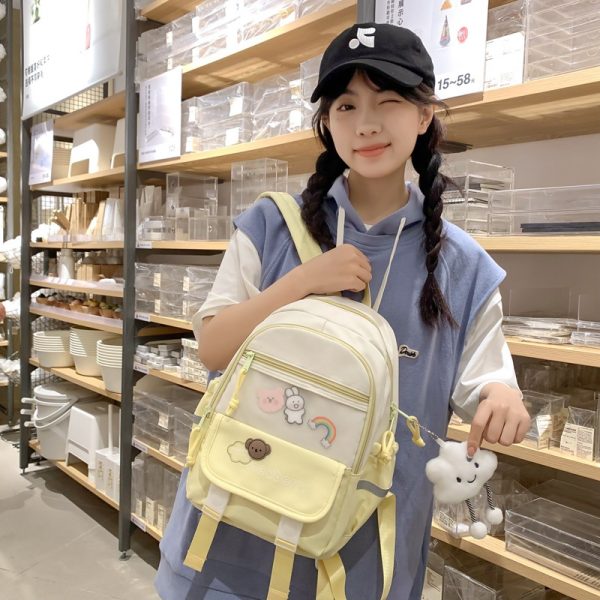 時尚新款大容量休閒學生上課書包小清新雙肩包女生撞色拼接小背包：圖片 2