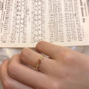 日系紅色愛心項鍊女中古輕奢百搭高級感百搭開口指環新品