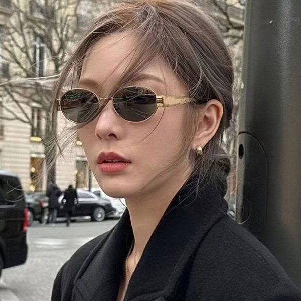 新款金屬橢圓太陽眼鏡女網紅街拍太陽眼鏡復古凱旋門拍照墨鏡女：圖片 2