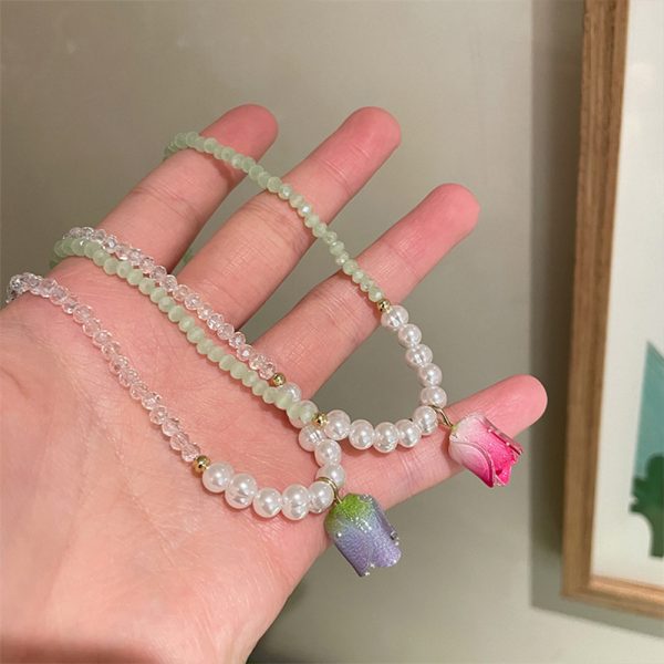 溫柔草莓彩色鬱金香珍珠秋冬女氣質串珠個性鎖骨鏈時尚：圖片 5