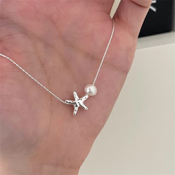 氣質海星珍珠項鍊女925銀小眾獨特高級感鎖骨鏈時尚百搭毛衣鏈潮：圖片 3