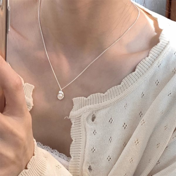 S925純銀天然淡水珍珠珍珠女簡約小眾精緻輕奢高級精緻豆莢鎖骨鏈：圖片 3