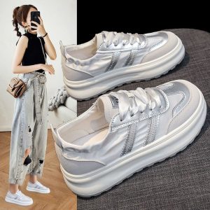 厚底小白鞋女2025新款春夏季薄款德訓鞋透氣網面板鞋休閒運動鞋子
