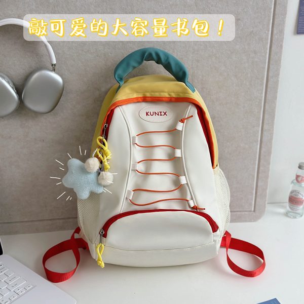 日系書包女大學生時尚撞色大容量旅行雙肩包男輕便國中高中生背包：圖片 3