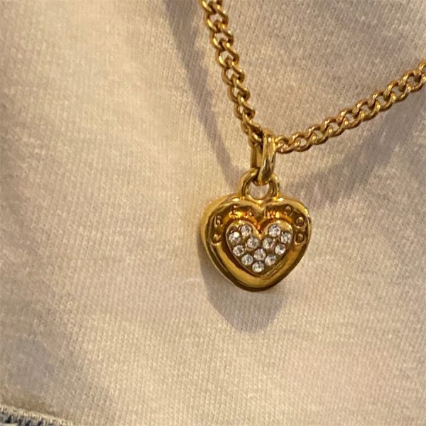 中古重工蘿蔔石愛心項鍊女925純銀小眾輕奢高級感鎖骨鏈百搭毛衣鏈：圖片 4