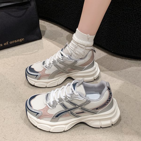厚底老爹鞋女2025新款春季秋季透氣網面學生跑步炸街輕便休閒運動鞋：圖片 2