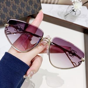 新貓眼墨鏡女高級感金屬太陽眼鏡設計感歐美風無框太陽眼鏡女