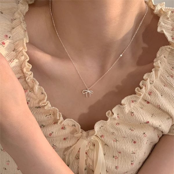 韓國925銀不規則蝴蝶結項鍊女簡約ins風頸鍊輕奢小眾高級感鎖骨鏈：圖片 5
