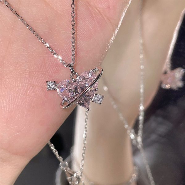 粉紅愛心星球項鍊女新品小眾輕奢高級感簡約頸鍊鎖骨鏈潮：圖片 6