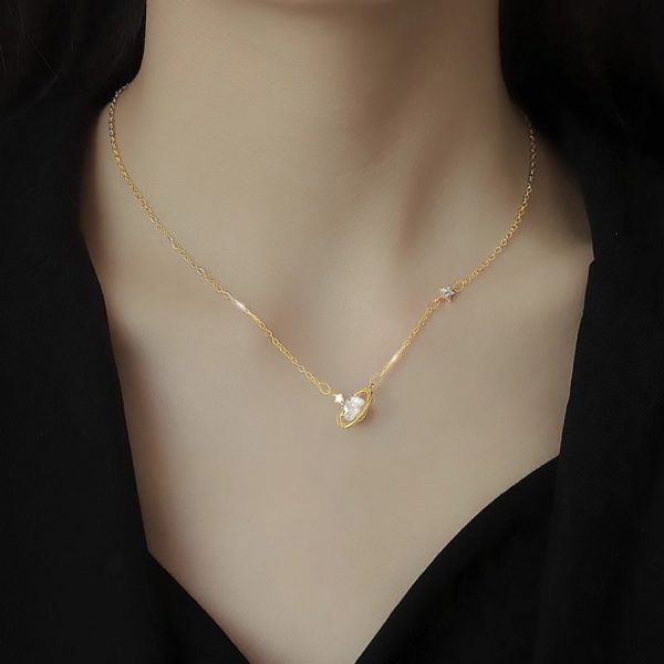 925純銀星球項鍊女時尚簡約簡約小眾設計頸鍊輕奢高級感鎖骨鏈：圖片 3