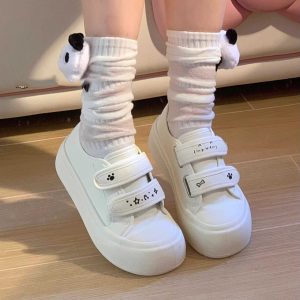魔鬼氈厚底小白鞋女2025新款爆款百搭休閒醜萌大頭鞋學生鬆糕板鞋