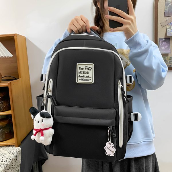 書包男大學生時尚撞色拼接情侶雙肩包新款休閒多層次小學生雙背包：圖片 3