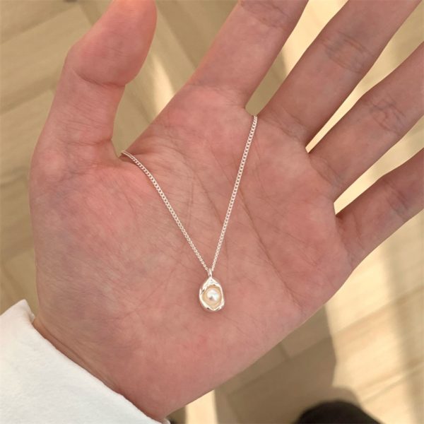 S925純銀天然淡水珍珠珍珠女簡約小眾精緻輕奢高級精緻豆莢鎖骨鏈：圖片 2