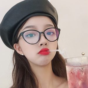新款小香風貓眼眼鏡女高級感素顏顯瘦平光鏡復古超輕防藍光眼鏡框