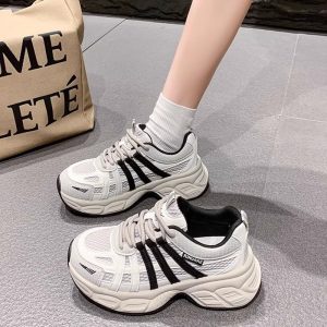 網面透氣老爹鞋女2025春季全新超火復古拼色輕盈厚底休閒運動潮鞋
