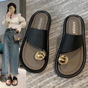 法式套趾水鑽涼拖鞋女夏外穿2025年新款仙女風配裙子平底羅馬沙灘鞋