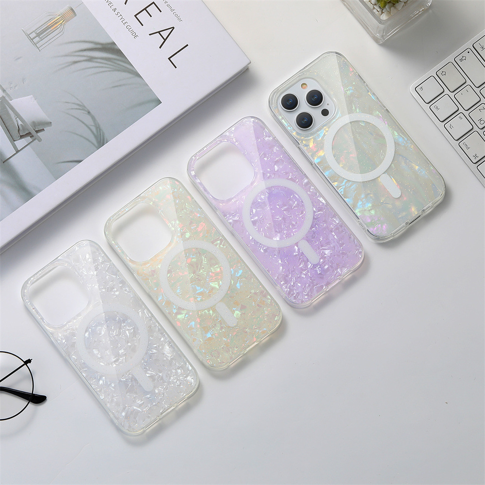 適用蘋果15手機殼磁吸iPhone16pro貝殼紋14promax手機保護套