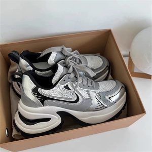 老爸鞋女ins潮2025春季新款輕便厚底增高百搭網面透氣休閒運動鞋