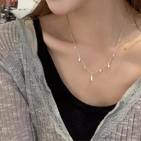 拉絲水滴湖南石項鍊女時尚氣質高級感鎖骨鏈小眾百搭頸鏈潮：圖片 3