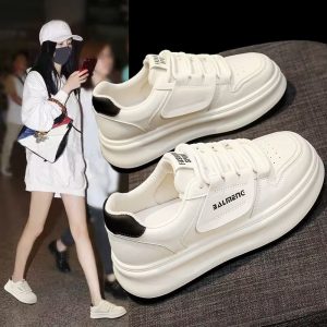 小白鞋女顯腳小春季2025年全新透氣休閒時尚百搭厚底防滑運動板鞋