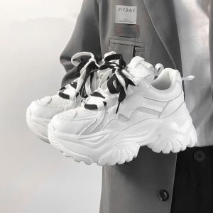 網面透氣老爹鞋女款2025春季新款爆款小白鞋百搭厚底休閒運動鞋子
