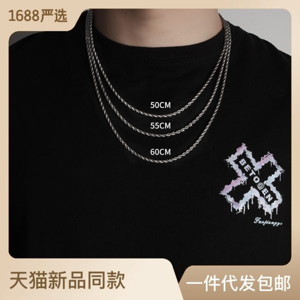 鍊子男潮配件素鎖骨鏈美式hiphop不掉色男生潮牌百搭鈦鋼男士項鍊：圖片 2