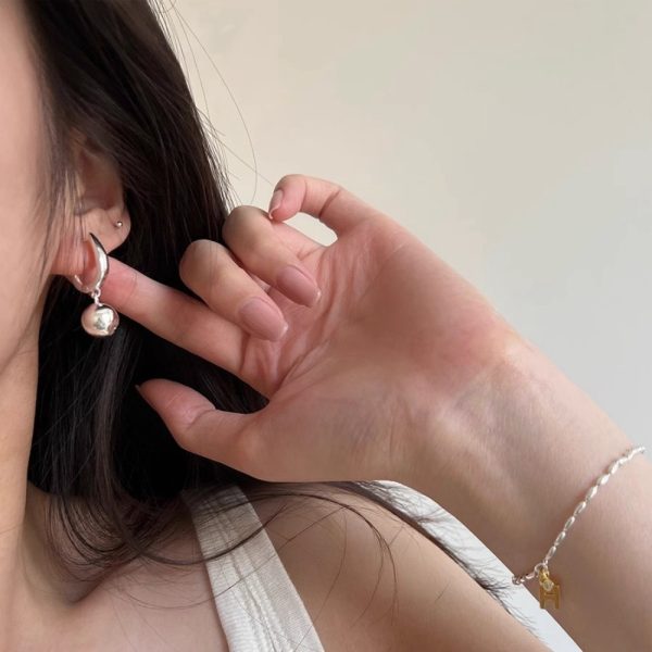 U型扣小珠吊墜S925純銀耳環女小眾設計冷淡風吸睛耳環耳環飾品潮：圖片 2