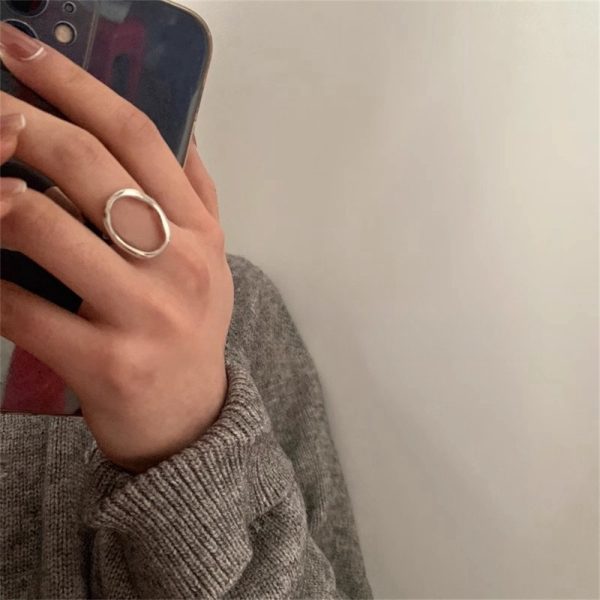 圓面米粒橄欖珠戒指女925銀不規則橢圓形食指戒小眾設計環開口指：圖片 5